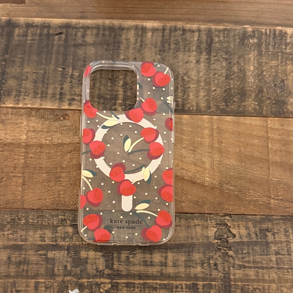 Kate Spade Clear iPhone 16 Pro Case with Red Cherries Design